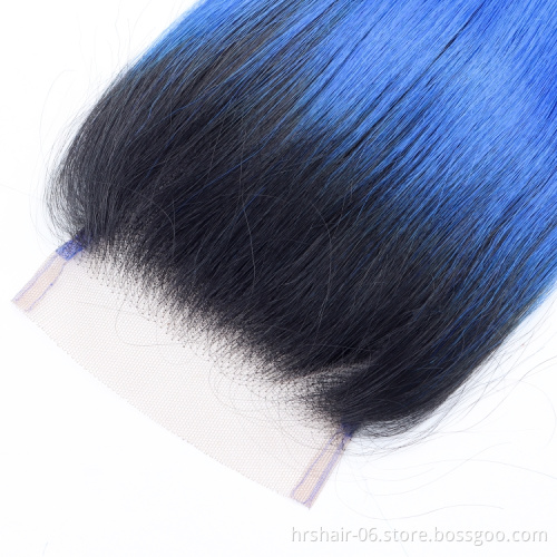 Brazilian Remy Human Hair Extensions Weaves 1B/Blue Ombre Color Straight Brazilian Virgin Human Hair Bundles With Closure